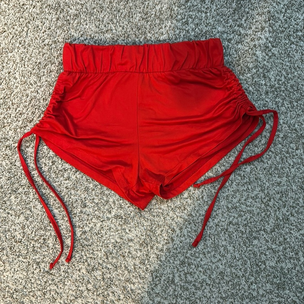 Forever 21 Red Ruched Drawstring Fitted Shorts